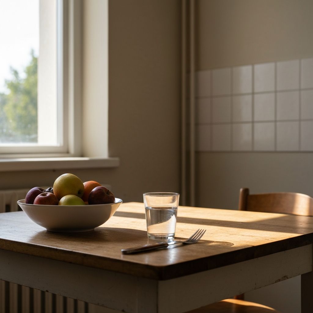 Daily life scene with water, food, and natural elements